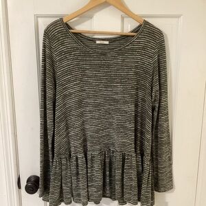 Easel Striped Long Sleeve Peplum Top - Green